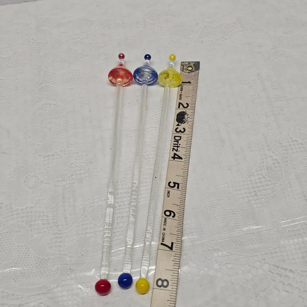 Vintage Blown Glass Cocktail Martini Swizzle Stick Party Drink Stirrer Set Of 3